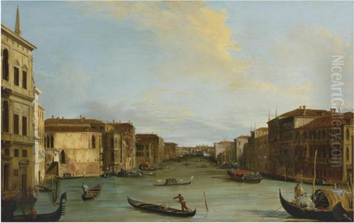 View Of The Grand Canal, Venice,
 Looking Northeast From The Palazzo Balbi To The Rialto Bridge Oil Painting by Giuseppe Bernardino Bison