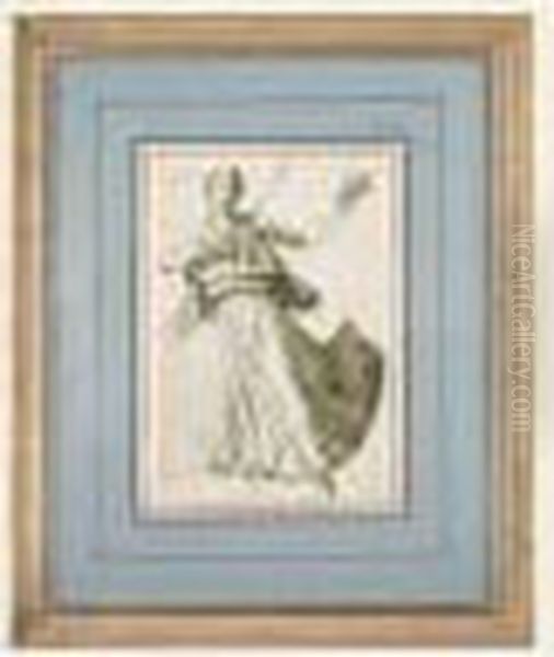 Figure Drapee Avec Un Masque [, 
Draped Figure Holding A Mask, Pen And Black Ink, Grey Wash ] Oil Painting by Giuseppe Bernardino Bison