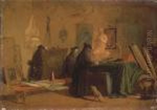 Connoisseurs In Carnival Costume
 In An Interior With Pictures Andobjects Of Art And Science Oil Painting by Giuseppe Bernardino Bison