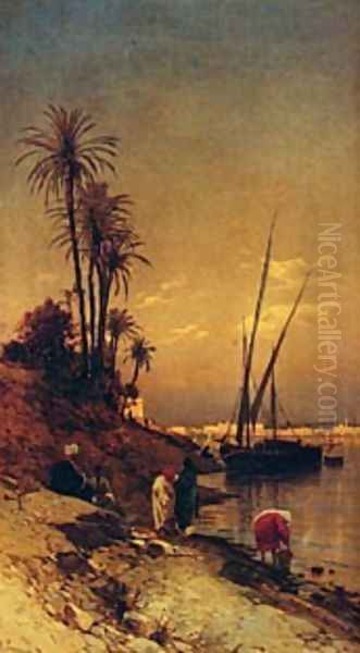 Salomon At The Waters Edge Oil Painting by Corrodi Hermann David