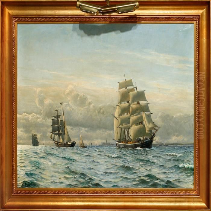 Marine Med Adskillige Skibe Ud For Kronborg Oil Painting by Christian Vigilius Blache