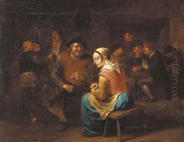 Boors carousing in an inn, with a courting couple Oil Painting by Egbert Jaspersz. van, the Elder Heemskerck
