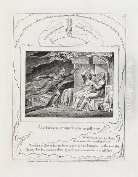And I Only Am Escaped Alone To Tell Thee Oil Painting by William Blake