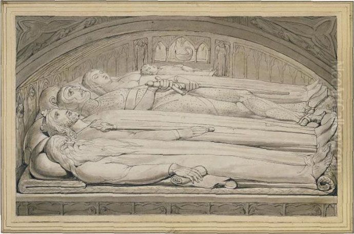 The Counseller, King, Warrior, 
Mother & Child, In The Tomb (the Counsellor, King, Warrior, Mother 
& Child) Oil Painting by William Blake
