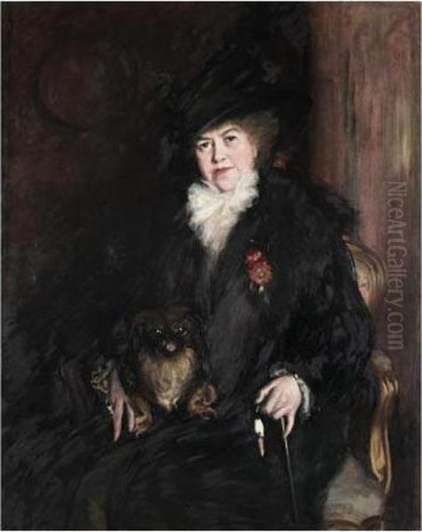 Portrait De La Duchesse De Clermont-tonnerre Avec Son
 Chien Oil Painting by Jacques-Emile Blanche
