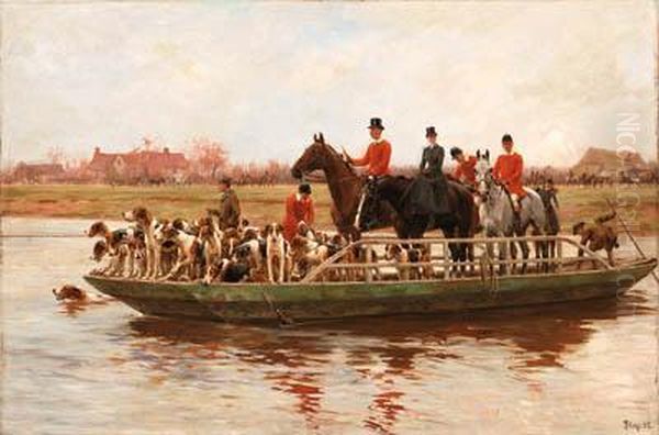 The York And Ainsty Hounds On The Ferry At Newby Oil Painting by Thomas Blinks