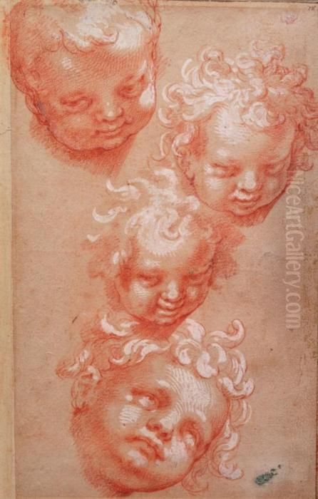 Recto : Quatre Etudes De Tetes D'enfant Oil Painting by Abraham Bloemaert