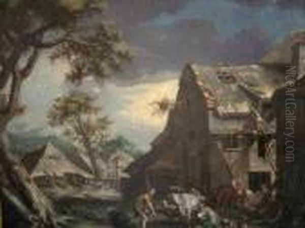 Busy Village Scene Oil Painting by Abraham Bloemaert