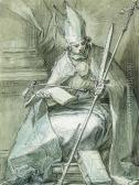 A Seated Bishop Holding A Crozier Oil Painting by Abraham Bloemaert