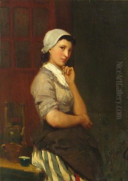 A Servant Girl Oil Painting by Bernardus Johannes Blommers