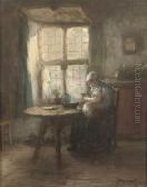 Feeding The Baby Oil Painting by Bernardus Johannes Blommers