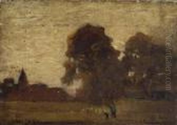 A Rural Landscape Oil Painting by Bernardus Johannes Blommers