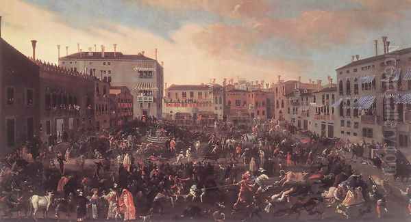 The Bull Hunt in Campo San Polo 1646 Oil Painting by Joseph the Younger Heintz