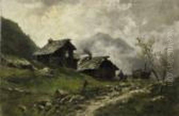 Paesaggio Montano Con Figure Oil Painting by Giacinto Bo