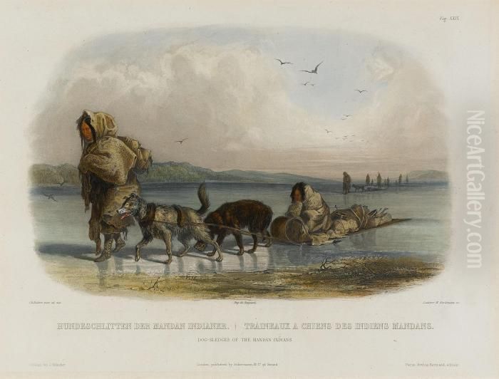Dog-sledges Of The Mandan Indians Oil Painting by Karl Bodmer