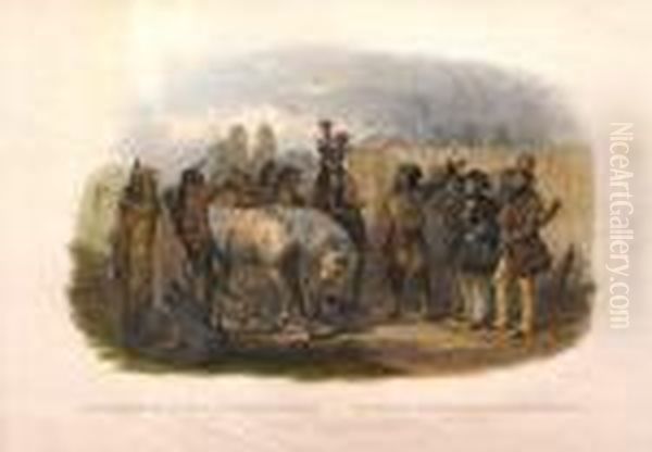 The Travellers Meeting With 
Minatarre Indians (pl. Xxvi), From Travels In The Interior Of North 
America Oil Painting by Karl Bodmer