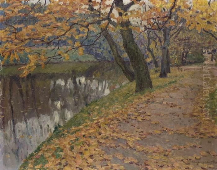 An Autumnal Landscape Oil Painting by Nikolai Petrovich Bogdanov-Belsky