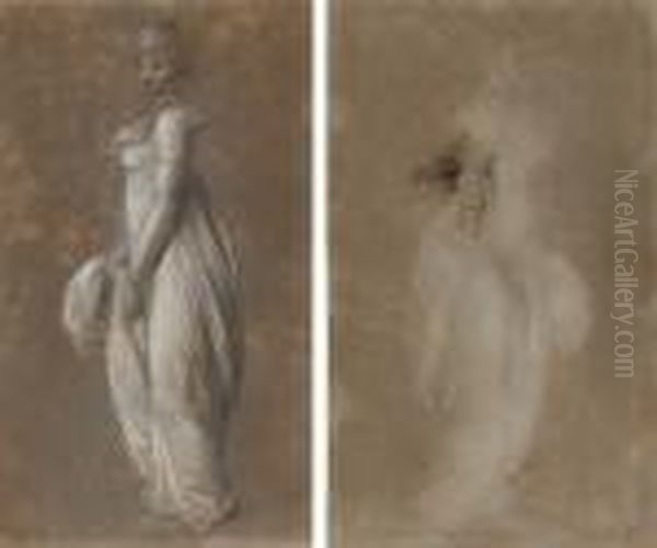 Jeune Femme Vue De Profil Vers 
La Gauche, Tenant Un Pan De Sa Robe (recto); Visage D'enfant Tourne Vers
 La Droite (verso) Oil Painting by Louis Leopold Boilly