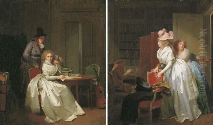 La Lettre; And Le Cadeau Delicat Oil Painting by Louis Leopold Boilly