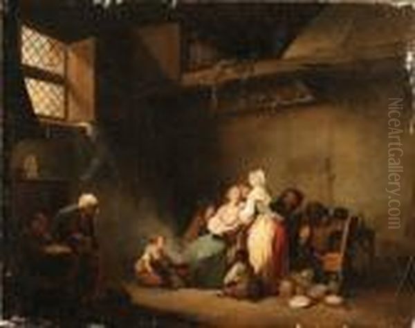 'la Bouillie Pour Les Chats'
Signed 'l.boilly' Oil Painting by Louis Leopold Boilly