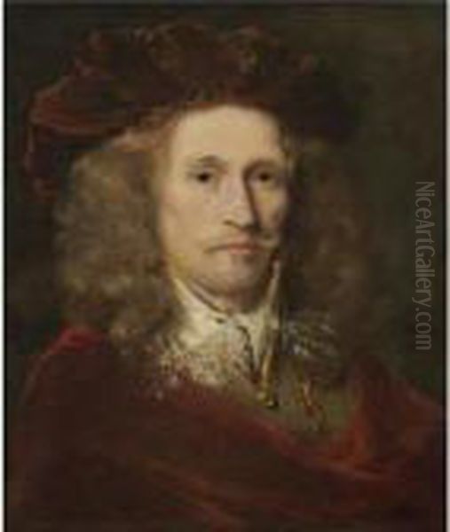 Portrait Of A Gentleman, Head 
And Shoulders, Wearing A Red Embroidered Cap, A Brown Doublet And A Red 
Cloak Oil Painting by Ferdinand Bol