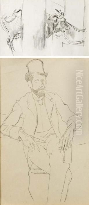 A)uomo Con Cappello Seduto Oil Painting by Giovanni Boldini