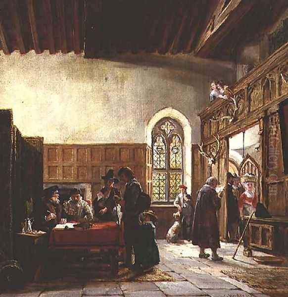 The Interior of the Great Hall Haddon Rent Day Oil Painting by John Callcott Horsley