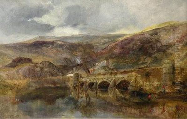 A View Of The Bridge, 
Clwt-y-bont, 
Northwales Oil Painting by William Joseph Caesar Julius Bond