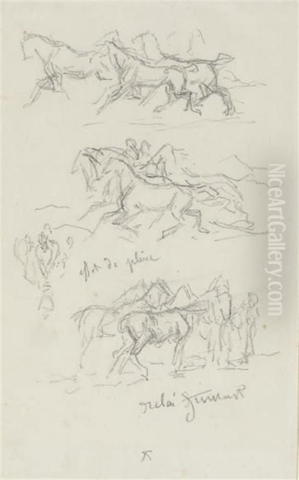 Two Sheets Of Studies Of Horses And Sheep (recto And Verso) Oil Painting by Rosa Bonheur