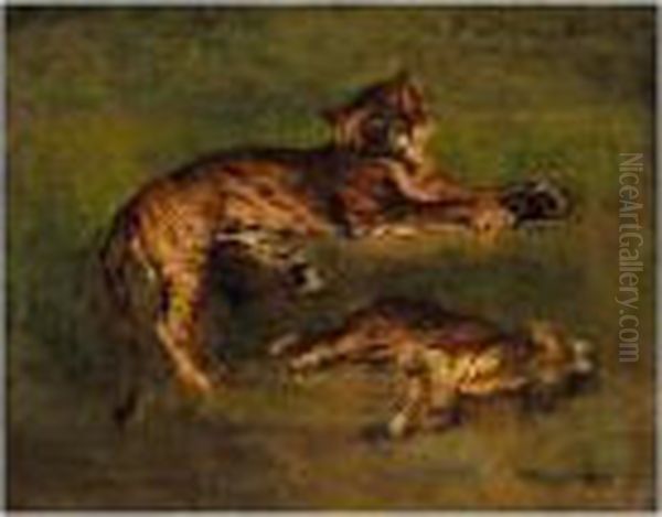 Deux Tigres Oil Painting by Rosa Bonheur
