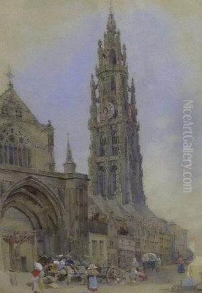Cathedral From Marche Au Bois, 
Anvers Oil Painting by Richard Parkes Bonington