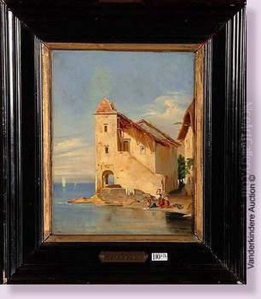 lavandieres Italiennes Au Bord De Leau Oil Painting by Richard Parkes Bonington