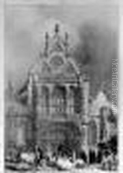 Eglise
 De Saint-taurin, Evreux ; Pesmes ; Facade De L'eglise De Brou Oil Painting by Richard Parkes Bonington