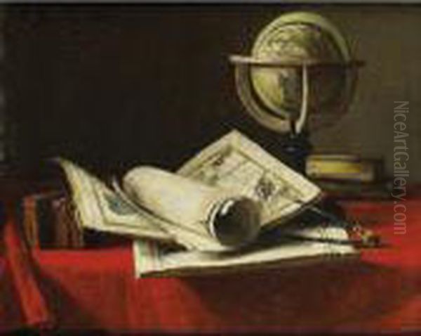 Nature Morte Aux Cartes Et A La 
Mappemonde [ ; Still Life With Cards And A Globe ; Signed And Dated 
Upper Left F Bonvin 1880] Oil Painting by Francois Bonvin