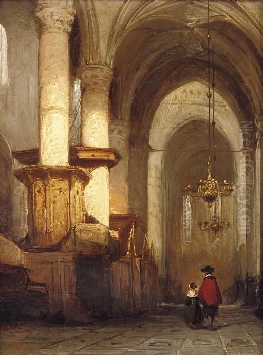 Interior Of The St. Laurens- Or Grote Kerk In Alkmaar Oil Painting by Johannes Bosboom