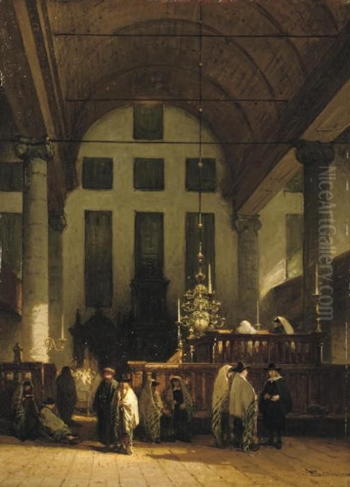 The Portuguese Synagogue Of Amsterdam Oil Painting by Johannes Bosboom