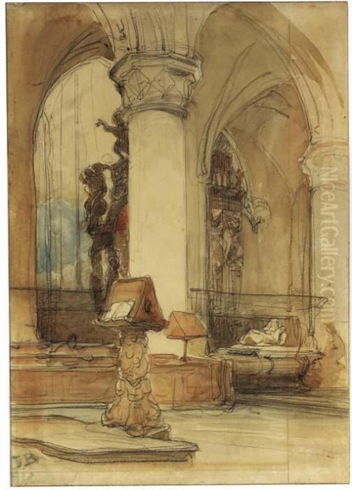 A View In A Church, Said To Be Sainte Gudule, Brussels Oil Painting by Johannes Bosboom