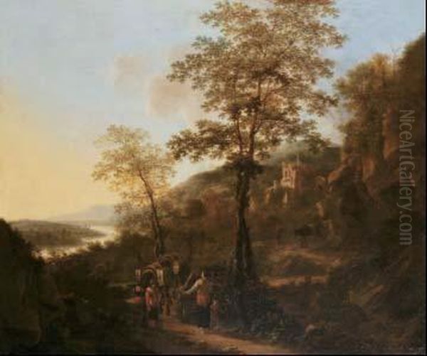 Paesaggio Italianizzante Con Viandanti Lungo La Strada Oil Painting by Jan Both