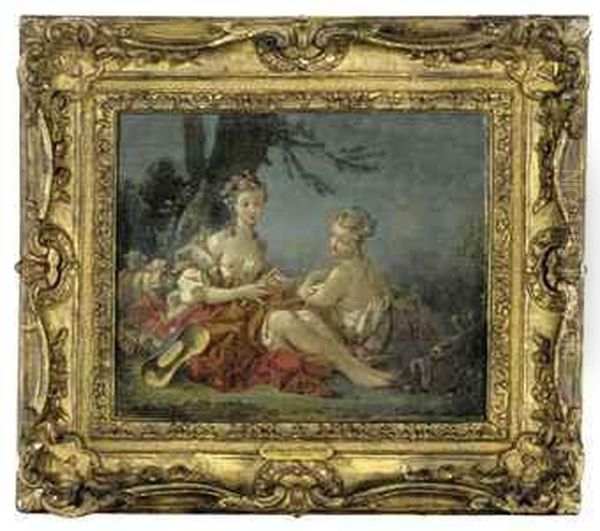 A Pair Of Shepherdesses In A Bucolic Setting 
Oil On Canvas Oil Painting by Francois Boucher