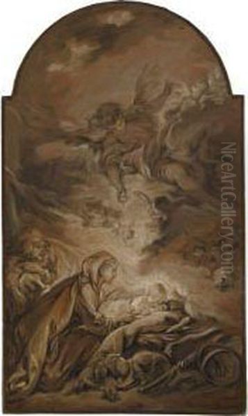 The Nativity With A Hovering Angel Oil Painting by Francois Boucher