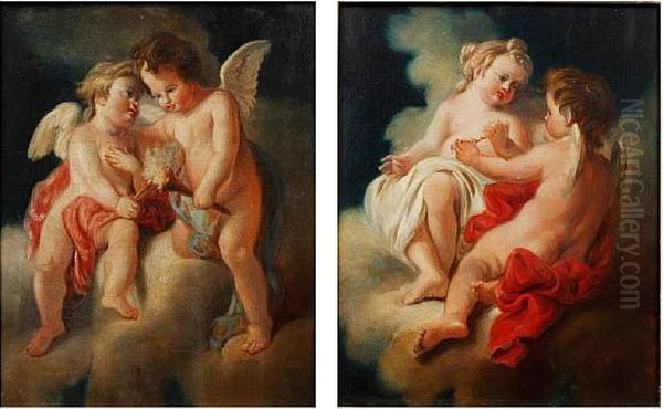 Putti, And Another Similar A Pair Oil Painting by Francois Boucher