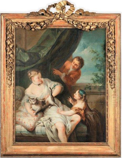 La Femme Au Chat Ou La Surprise Oil Painting by Francois Boucher