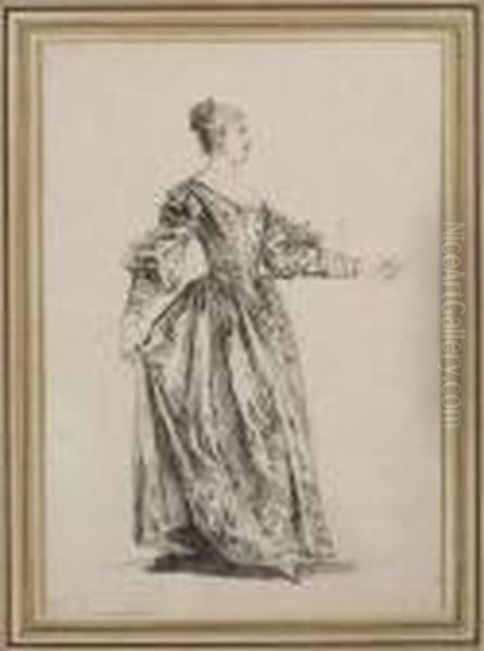 Femme En Pied, De Profil, Relevant Sa Jupe De La Main Droite Oil Painting by Francois Boucher