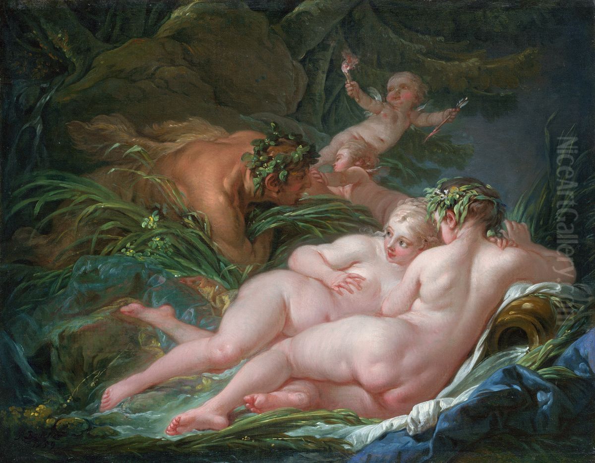 Pan And Syrinx Oil Painting by Francois Boucher