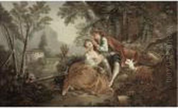 A Pastoral Landscape With 
Gentleman Arranging Flowers In The Hair Of His Sweetheart ('les Charmes 
Du Printemps') Oil Painting by Francois Boucher