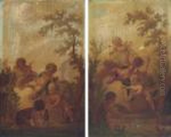 Putti Disporting In Landscapes Oil Painting by Francois Boucher