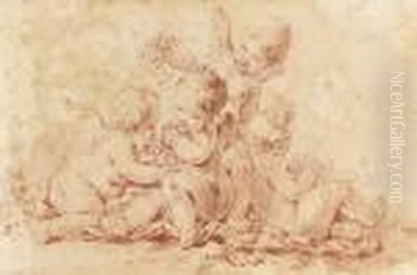 Four Putti Playing With Garlands Oil Painting by Francois Boucher