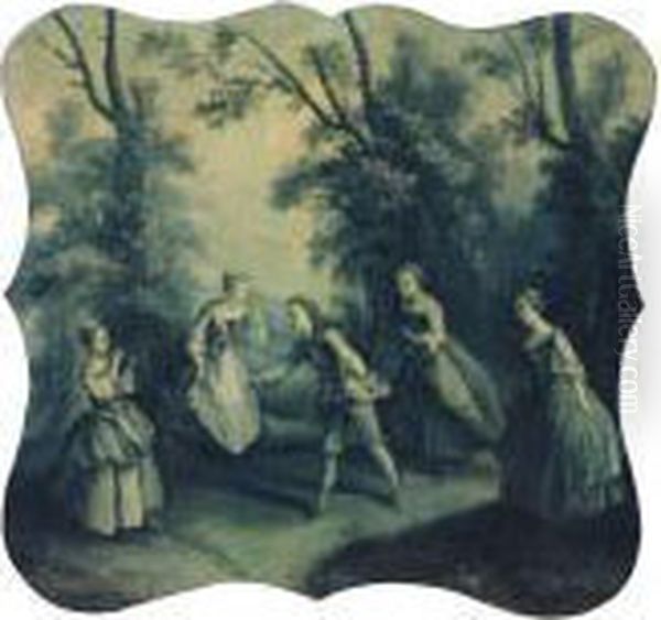 A Piper Playing To A Woman And A
 Maid In A Landscape; And A Game Ofcatch In A Glade - En Grisaille Oil Painting by Francois Boucher