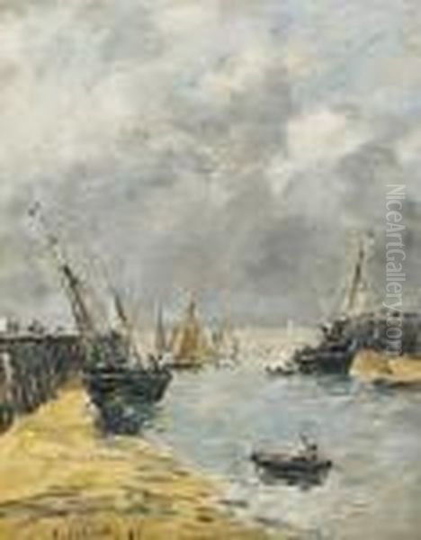 Les Jetees, Maree Basse, Trouville Oil Painting by Eugene Boudin