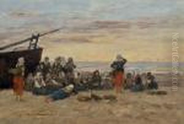 Berck. Pecheuses Sur La Plage Oil Painting by Eugene Boudin